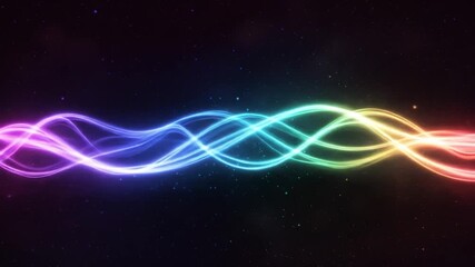 Wall Mural - Rainbow light waves flow across dark starry space; website banner