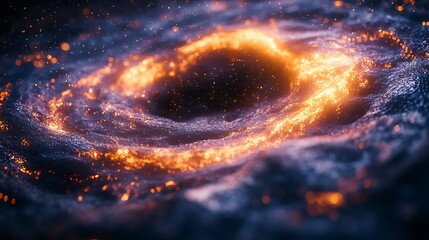 Abstract depiction of a swirling galaxy illuminated by bright golden energy in space photo