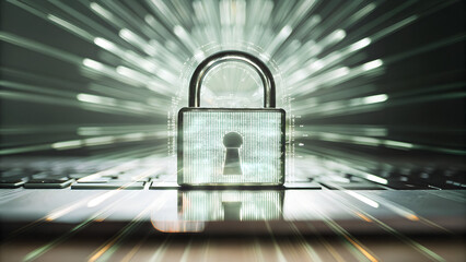 Glowing digital lock with dreams of binary code symbolizing cybersecurity and at protection