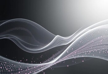 Wall Mural - Abstract gray wave background with flowing digital particles, energy waves, technology concept, gray, design element