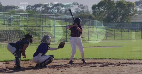 Wall Mural - animation of data processing over diverse female baseball players