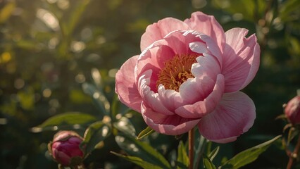 Canvas Print - close-up macro of a blooming pink paeonia lactiflora flowerhead