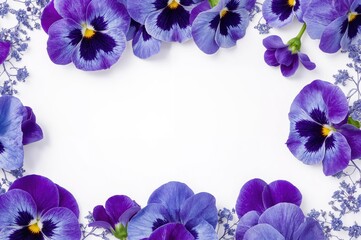 Canvas Print - white backdrop decorated with pansy flowers. floral frame.
