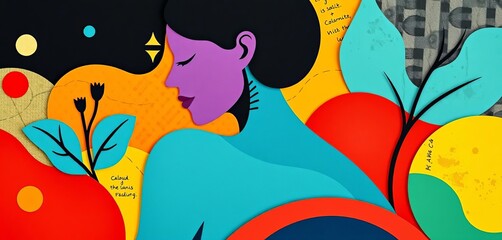 Wall Mural - abstract female form, organic shapes, matisse-inspired paper cut vector collage, bold, body