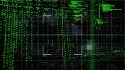 Wall Mural - animation of graphical infographic interface screen with programming data and grid pattern