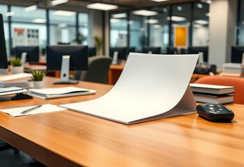 Wall Mural - Clean white paper on a desk in an office setting, efficiency, business