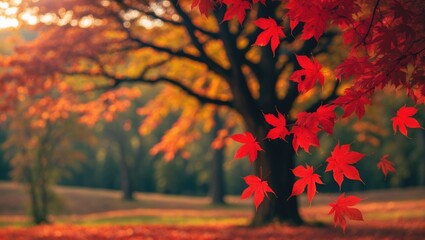 Wall Mural - Crimson maple leaves during fall season