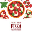 © DiViArts - Italian Pizza frame. Italian food. Vector illustration. Hand drawn flat food style. Top view. Menu, package, logo, design template.
