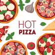 © DiViArts - Italian Pizza frame. Italian food. Vector illustration. Hand drawn flat food style. Top view. Menu, package, logo, design template.