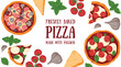 © DiViArts - Italian Pizza frame. Italian food. Vector illustration. Hand drawn flat food style. Top view. Menu, package, logo, design template.