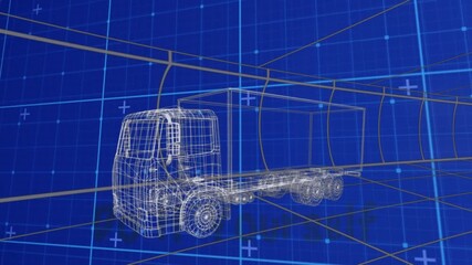 Wall Mural - animation of 3d car drawing driving over grid