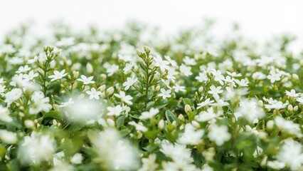 Wall Mural - White bacopa flourishing outdoors. Lantana montevidensis. Garden with white blooms.