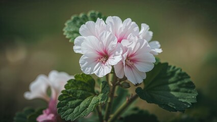 Wall Mural - Flourishing white and pink geranium blossoms