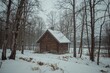 Cozy tiny wooden cabin during the winter season