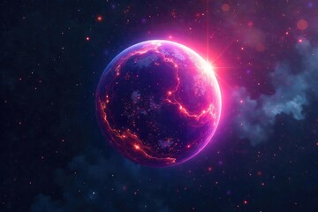 Sticker - mesmerizing glowing planet in deep space a cosmic spectacle of swirling luminous gas and ethereal li