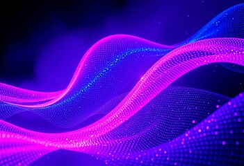 Wall Mural - Vibrant neon purple & blue glitter waves, abstract tech background, space, iridescent