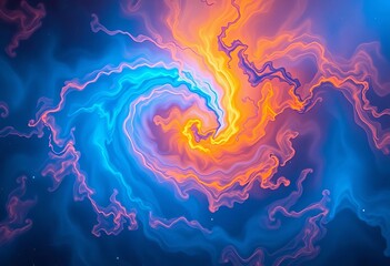 Wall Mural - Swirling nebulae in vibrant blue and orange hues, abstract cosmic forms,  planets,  background
