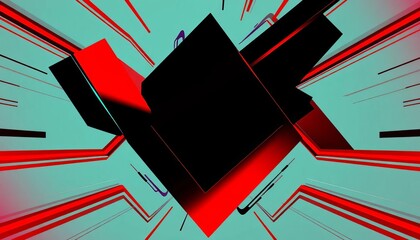 Wall Mural - Abstract black and red geometric shapes forming a futuristic composition  ,  rectangles,  triangles