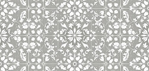 Wall Mural - Seamless grey, white floral tile pattern Elegant, subtle texture for walls, elegant, seamless