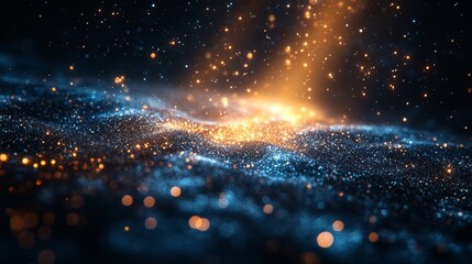 Wall Mural - abstract glowing particles in dark waves