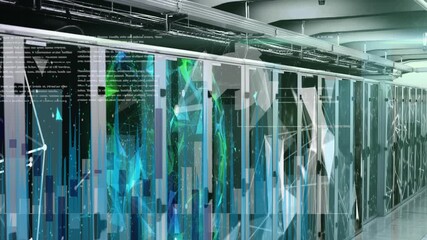 Wall Mural - animation of data processing over server room