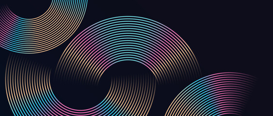 Wall Mural - colorful gradient lines on dark background with abstract geometric curves