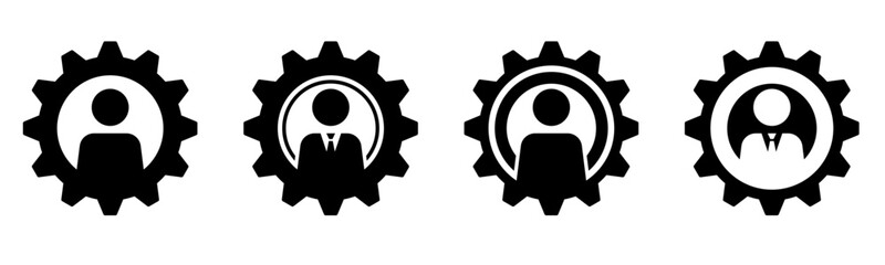 Set of gear with human icon vector symbol. Representing innovation, solution, and people