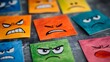 © JorgeL - Colorful emotional expression cards anger sadness joy frustration different feelings concept design mood