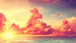 © Empty Scenery Stock - Serene sunset over vast ocean with vibrant pink, orange, and yellow hues, golden glow on water, majestic clouds,