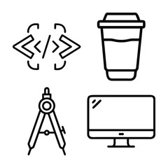 Coding computer coffee cup and compass technology