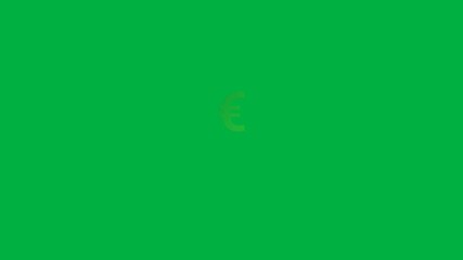 3d golden euro currency symbol appearing animation isolated on green background