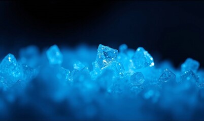 Abstract macro shot of ice crystals glowing in blue light