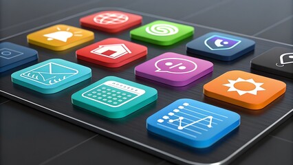 Vibrant App Icons on Sleek Interface: A Modern Digital Experience with Creative Mobile Applications and Design Elements.