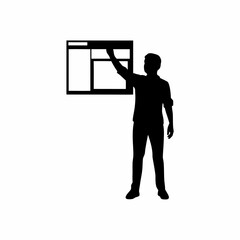 Web developer silhouette using ai to design website layout on white background