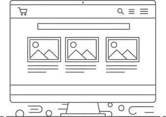 Conceptual wireframe of a website interface featuring a shopping cart icon and image grid layout vector