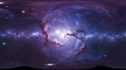 Wall Mural - 360° Fantasy Nebula Space Panorama - A breathtaking 360-degree view of a vibrant fantasy nebula, showcasing swirling clouds of purple and blue gas, a bright central star, and a scattering of distant