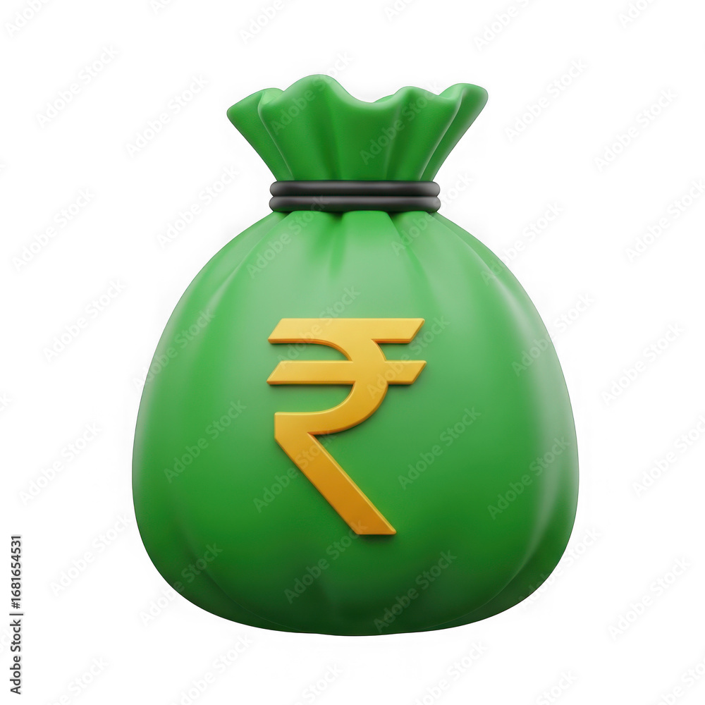 3d green money bag with indian rupee symbol realistic render isolated ...