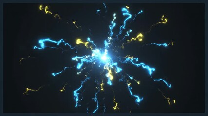 Canvas Print - abstract exploding light - glowing blue and yellow energy streams explode from a central point again