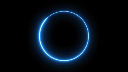 Canvas Print - glowing blue neon circle - a bright blue neon circle glows against a black background. this vibrant,