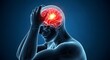 © designhunt - Man suffering from a severe migraine headache. Neurology and chronic pain concept. 3D medical illustration of a person with a painful, inflamed brain.