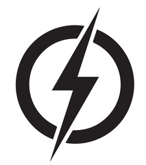 Power lightning logo icon. Vector black thunder bolt symbol isolated on transparent background
