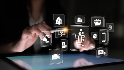 Wall Mural - Omni-channel strategies improve customer experience with brand integration and unified marketing across digital platforms and channels. Latch
