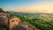 Montepulciano village panoramic view at sunset. Tuscany, Italy