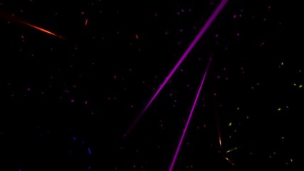 Wall Mural - glowing gradient rainbow light star particle trails with reflecting particles on a black background
