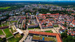  Aerial view around the old town of the city Düsseldorf in Germany on a sunny spring noon