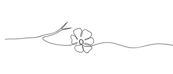 Wall Mural - Continuous line of one flower on a branch. Hand drawn vector art line. Editable stroke.