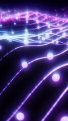 Wall Mural - glowing neon purple and blue light waves with dots forming a futuristic abstract digital background