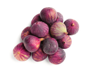Wall Mural - heap of fresh ripe figs on white background
