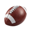 © Calanggo - Close-up of a brown leather American football with white stripes, laces, isolated