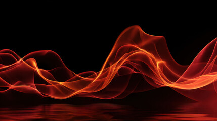 Wall Mural - Ethereal red and orange waves gracefully flow against black background, creating mesmerizing visual effect. smooth curves evoke sense of warmth and energy, resembling flames or flowing liquid